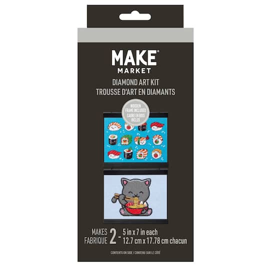 5" x 7" Cat Noodles & Sushi Diamond Art Kit with Wooden Frames by Make Market®
